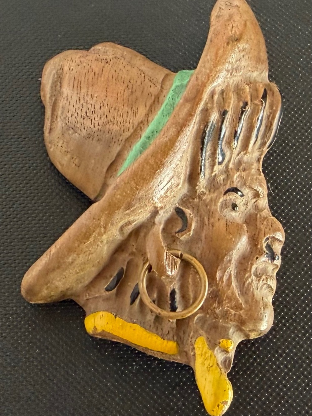 Vintage Handcarved Wooden Figural Brooch